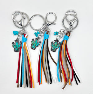 Turquoise stone Cactus keychain with tassel