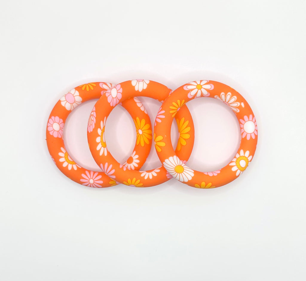 Orange floral 65mm silicone ring