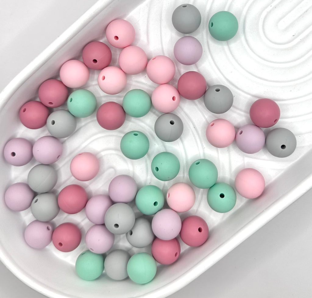 15mm pastel round silicone bead mix (50 pieces total)