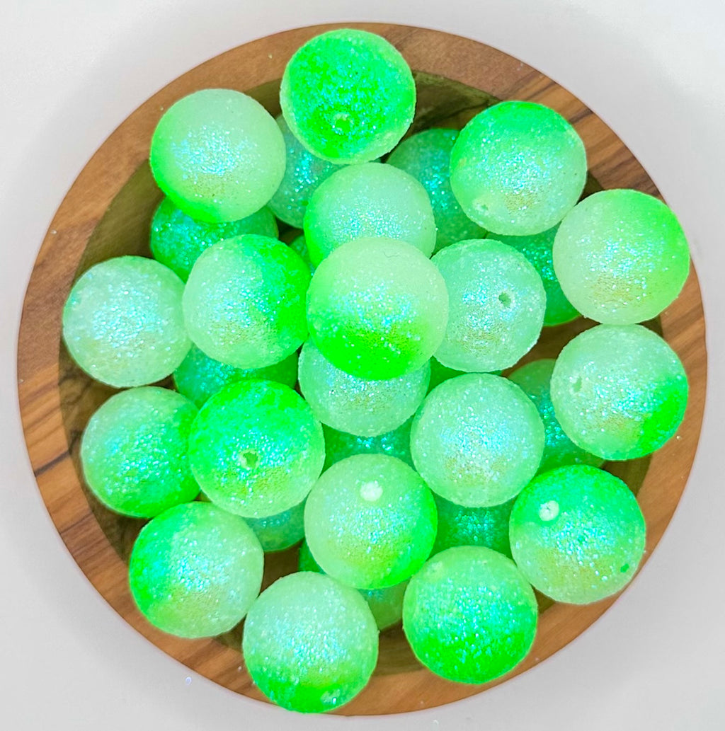 18mm green glitter acrylic bead