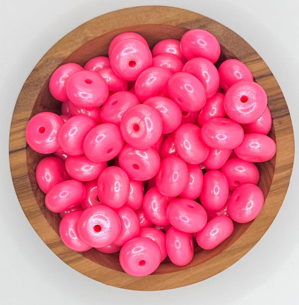 14mm Opal Hot pink abacus silicone bead