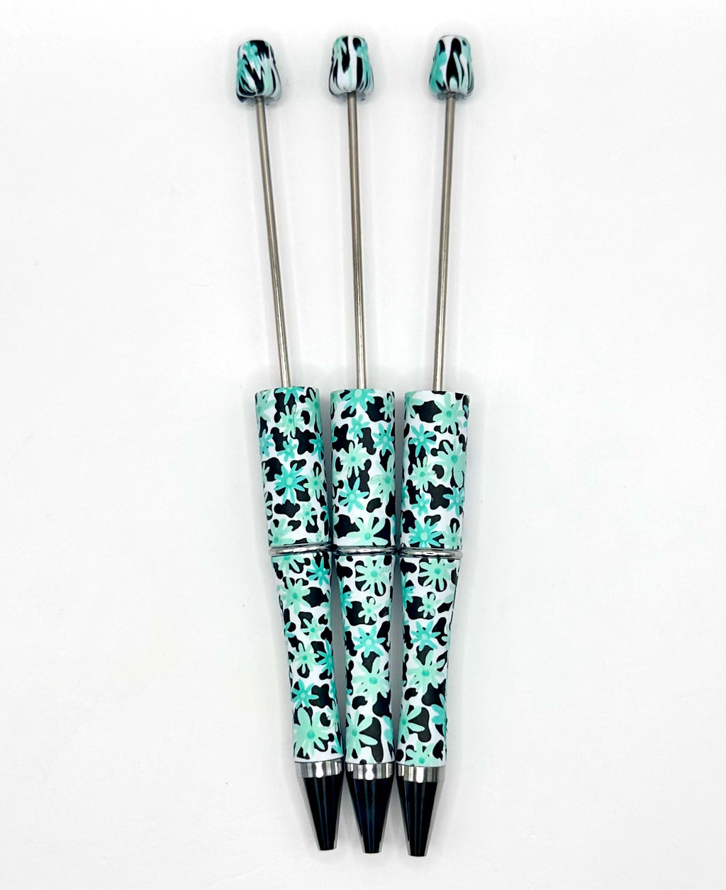 Turquoise and mint daisy cow print (HBK exclusive) beadable pen