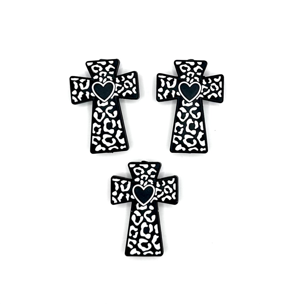 Leopard cross silicone focal bead