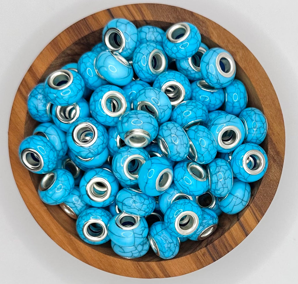 14mm blue marble spacer bead
