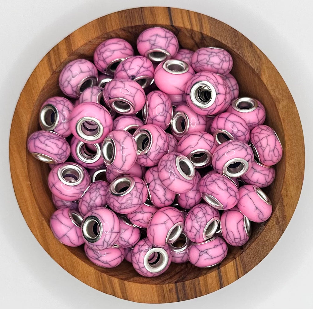 14mm pink marble spacer bead