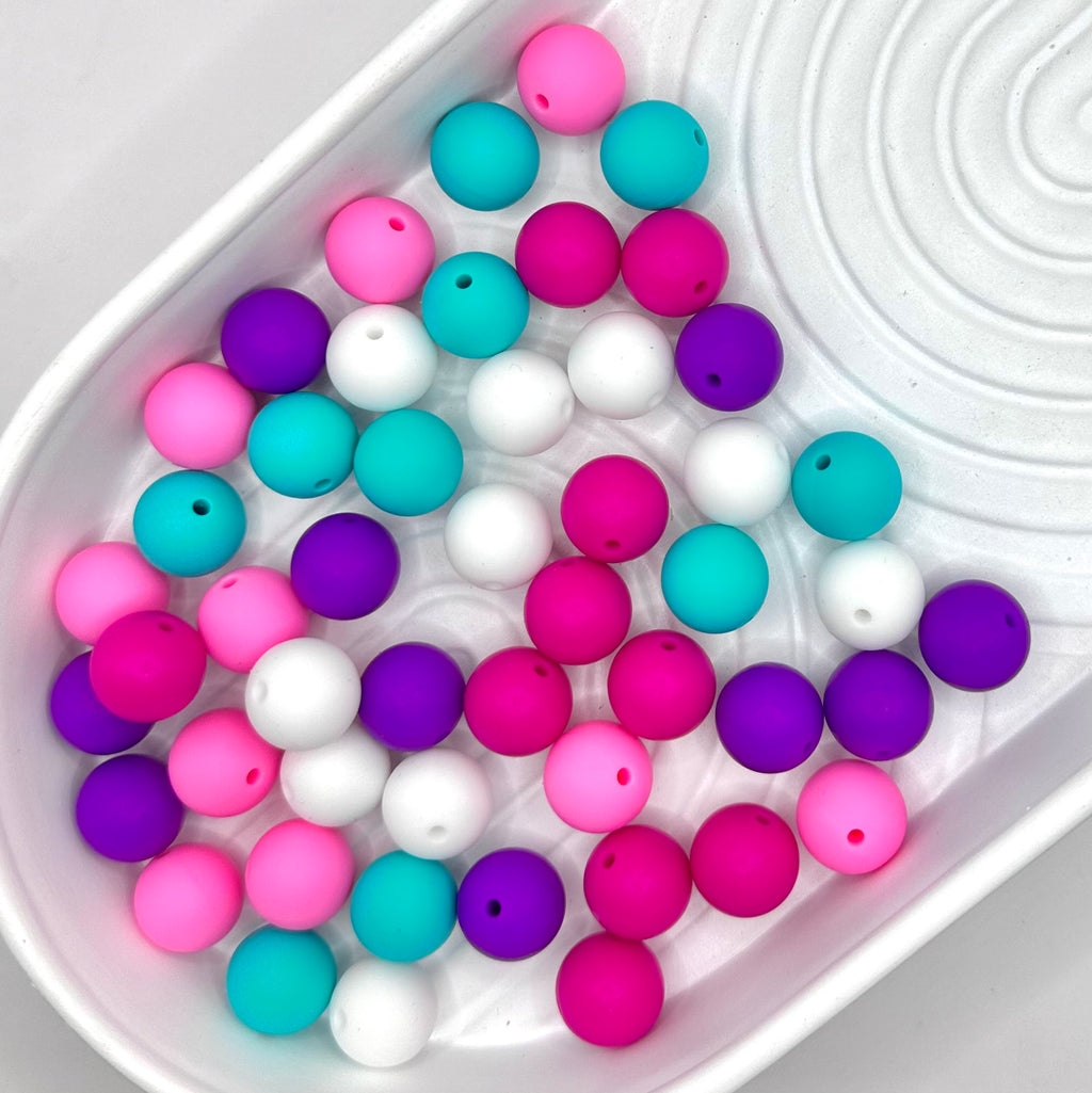 15mm mermaid round silicone bead mix (50 beads total)