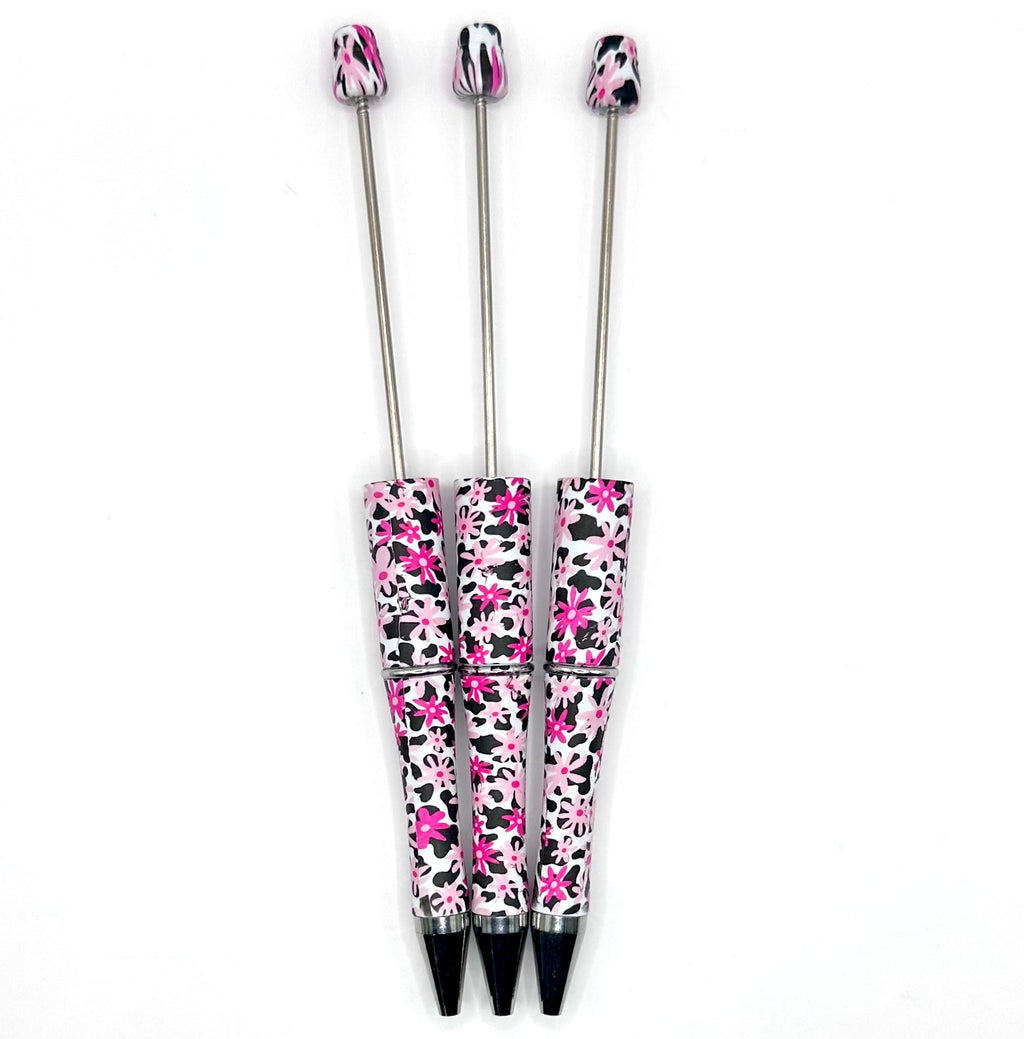Pink daisy cow print (HBK exclusive) beadable pen