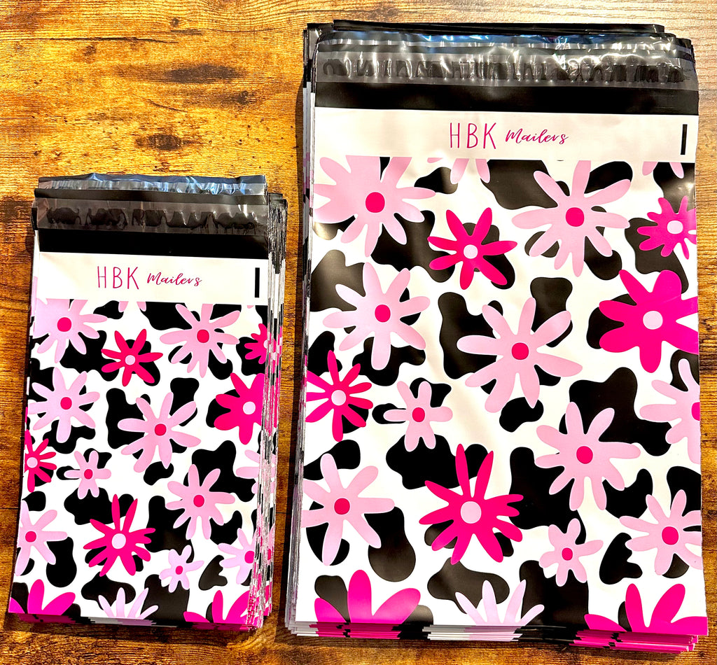 Pink daisy cow print (HBK exclusive) shipping mailers