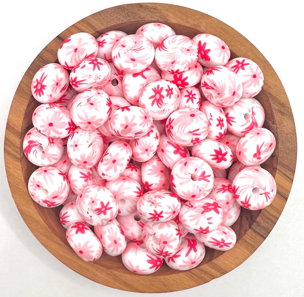 14mm pink daisy (HBK exclusive) silicone abacus bead