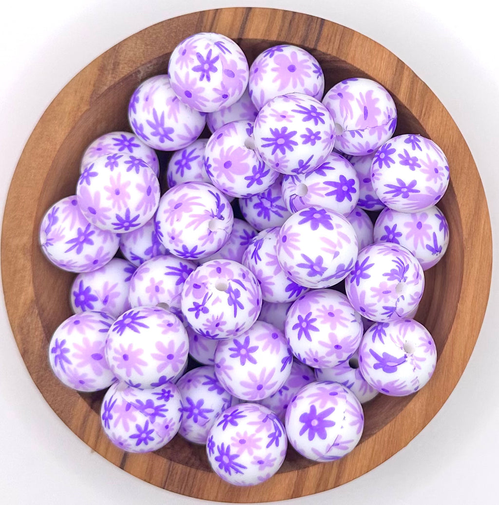 15mm purple daisy print (HBK exclusive) silicone bead