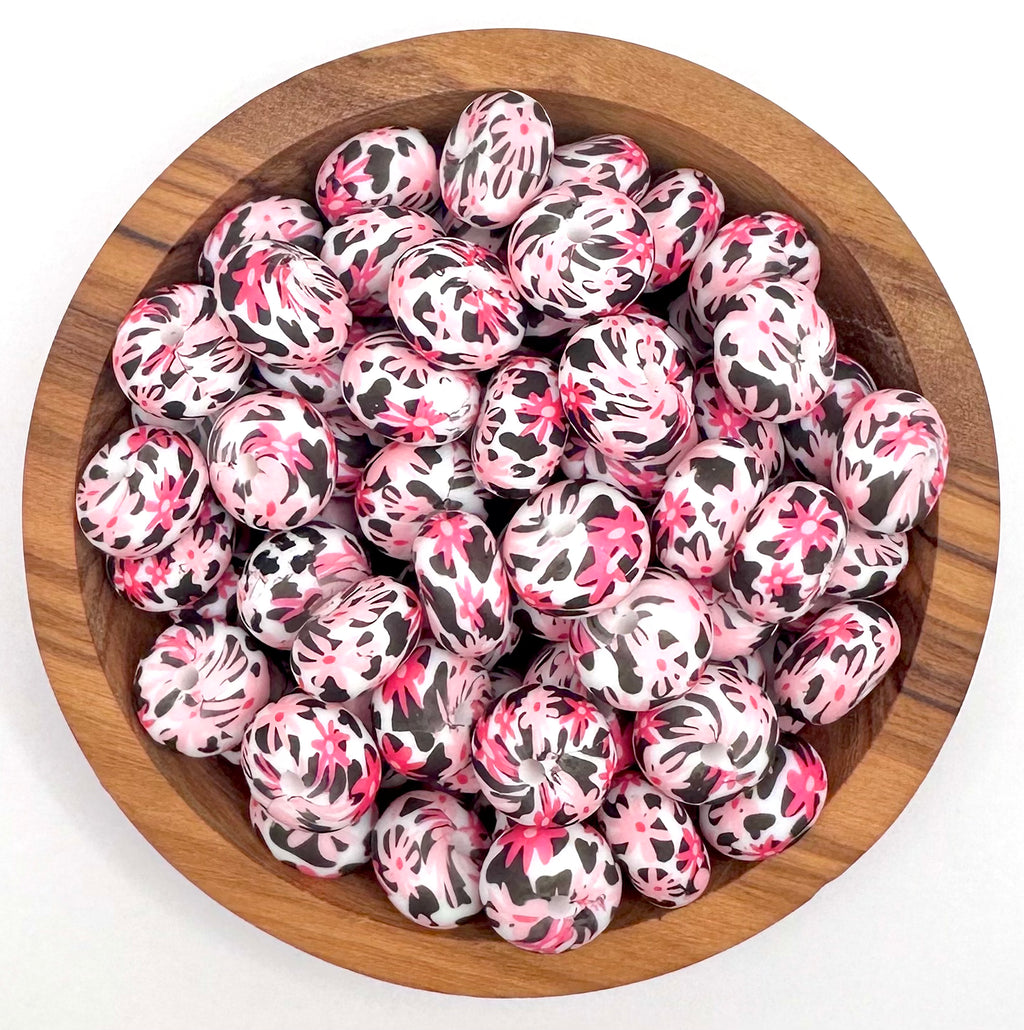 14mm pink daisy cow print (HBK exclusive) silicone abacus