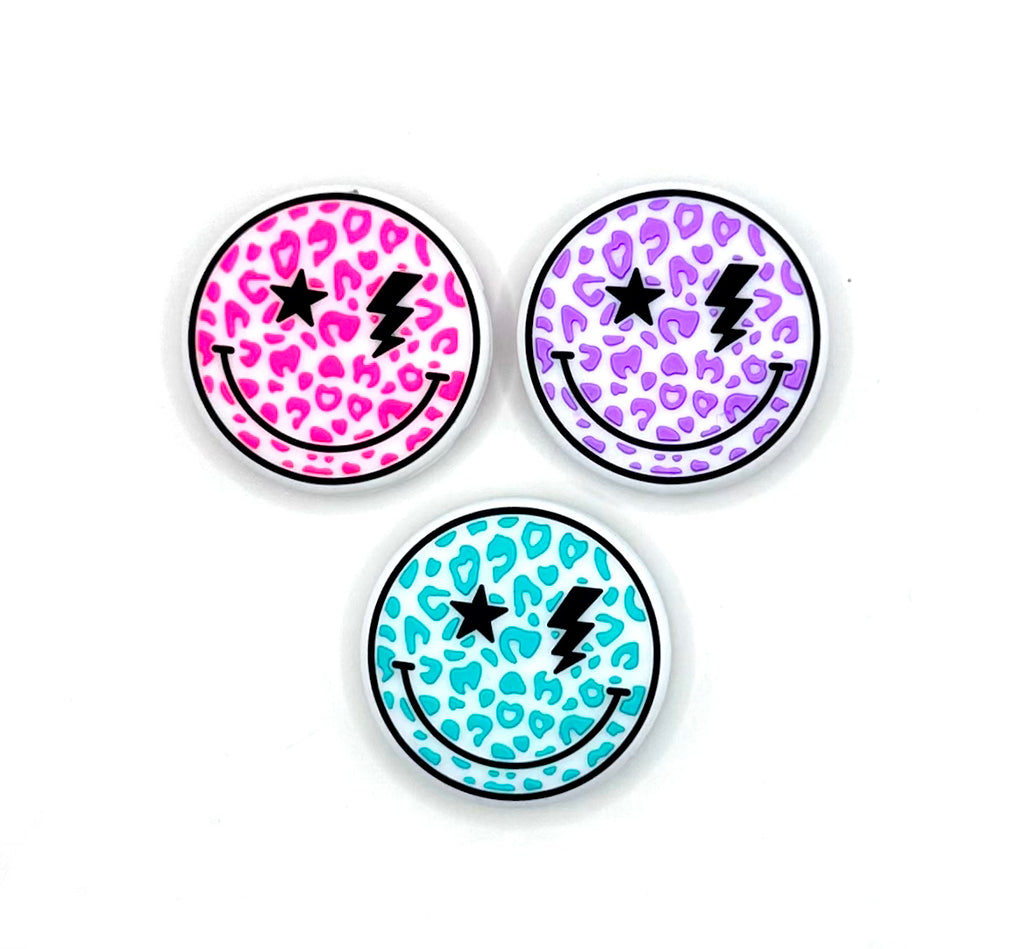 Leopard print smiley face silicone focal bead