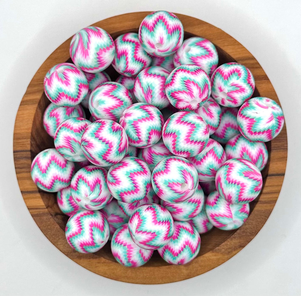 15mm hot pink & teal chevron print (HBK exclusive) silicone bead