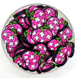 Hot pink pumpkin with ghosts silicone focal bead