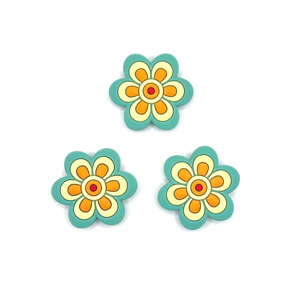 Retro flower (teal, beige, & orange) silicone focal bead