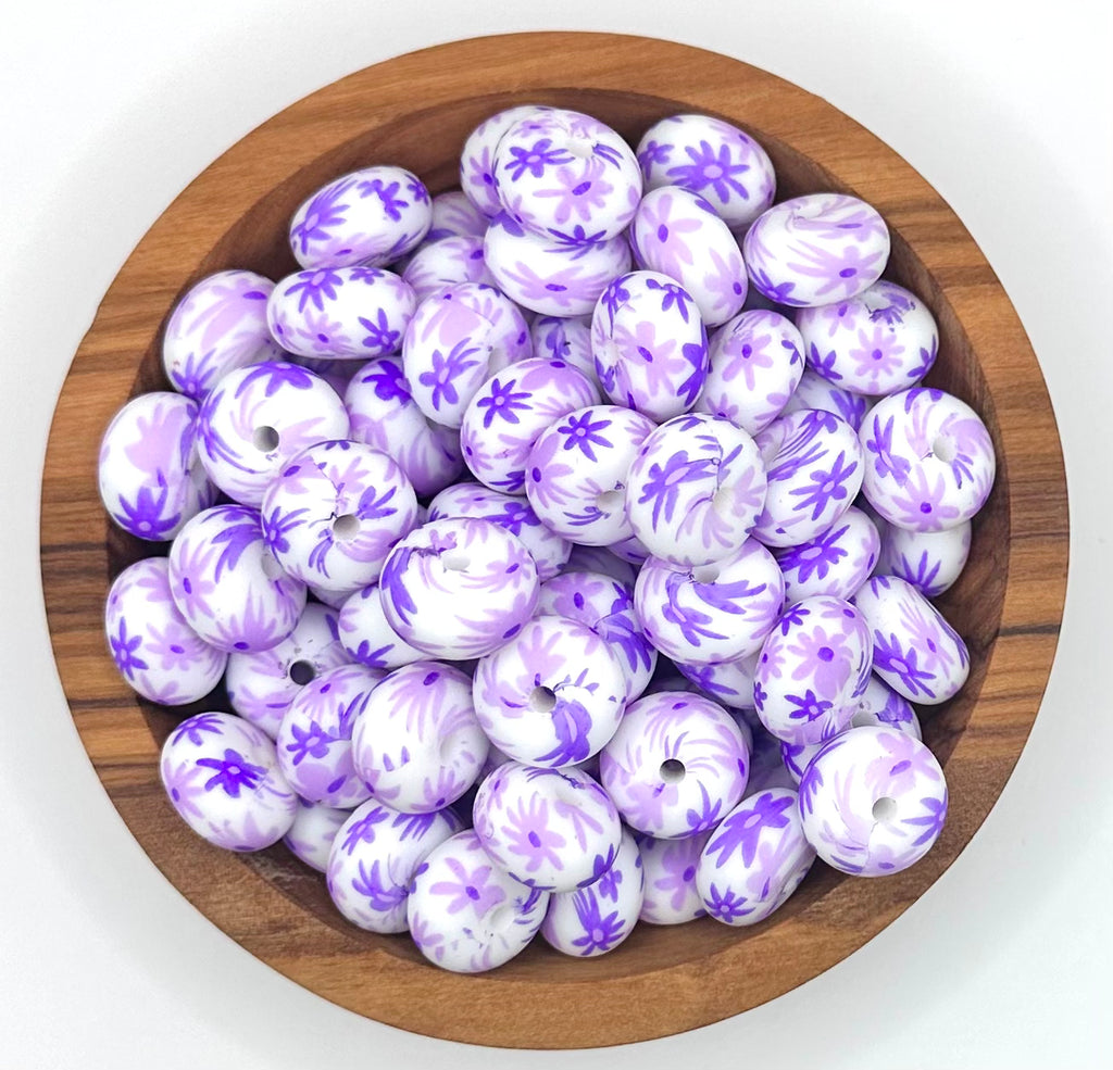 14mm purple daisy (HBK exclusive) silicone abacus bead