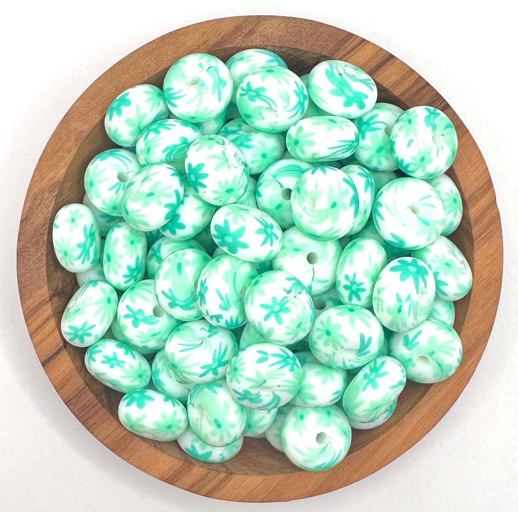 14mm turquoise & mint daisy (HBK exclusive) silicone abacus bead